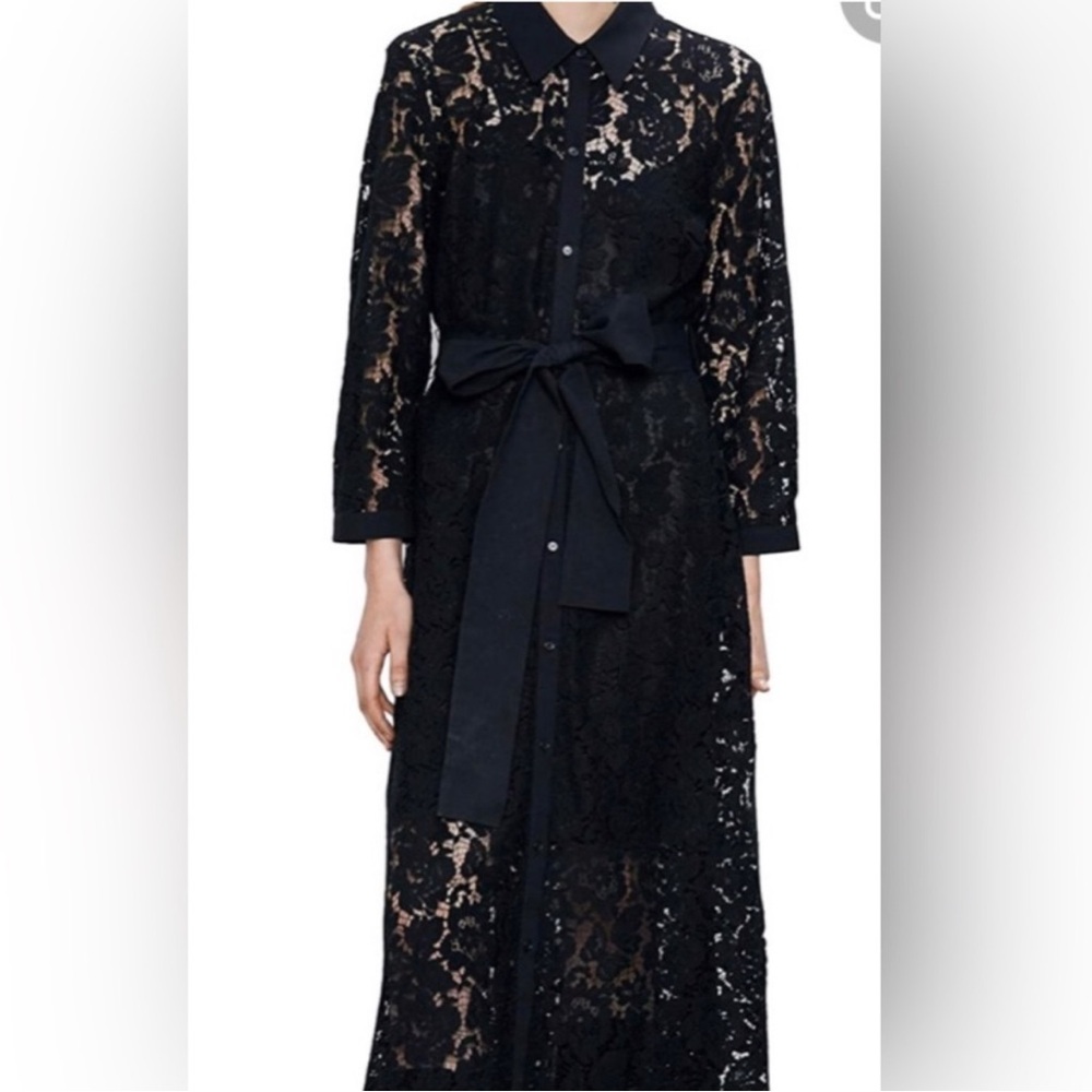 Zara Lace Button Down Dress with Tie Belt
